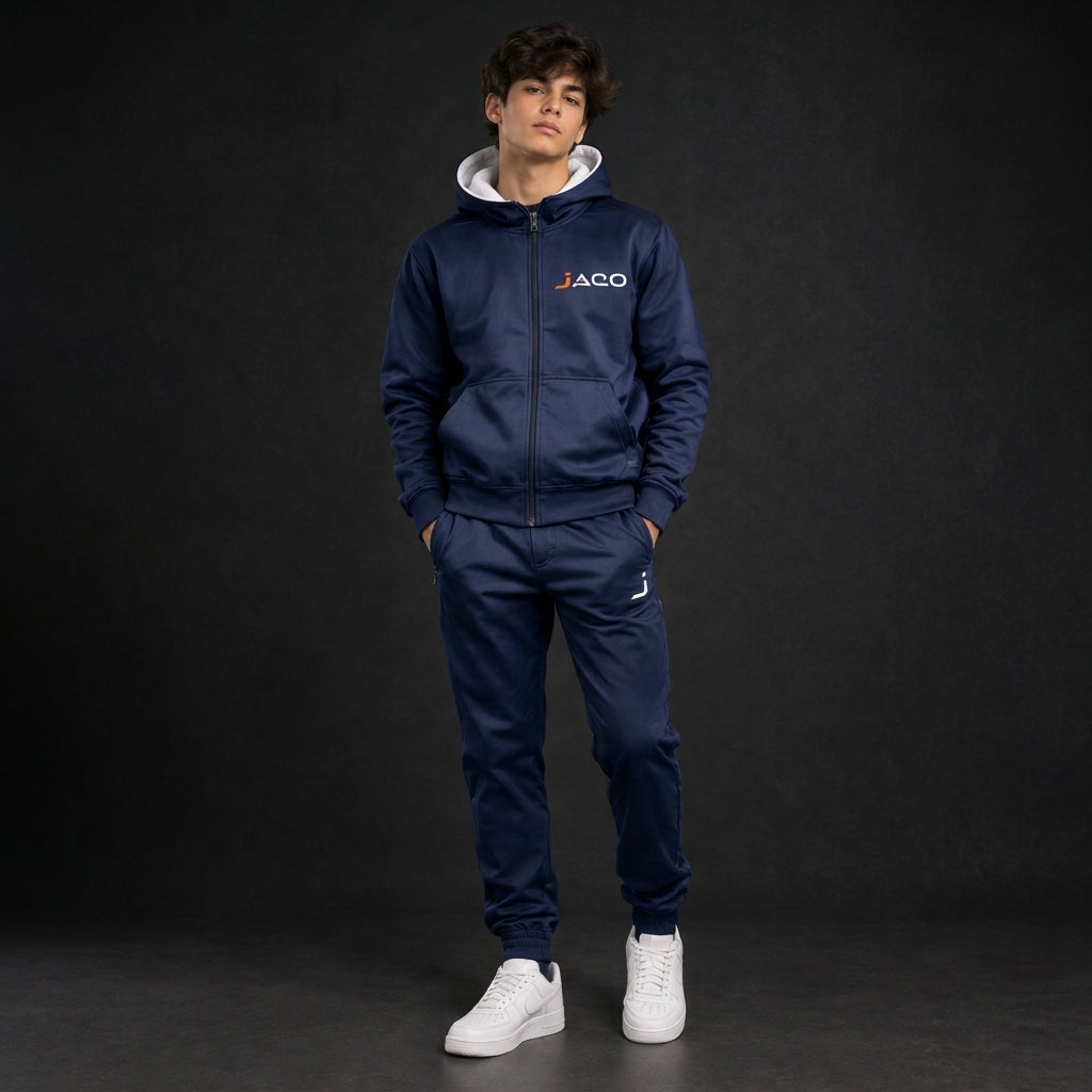 Premium Navy Blue JACO Zipper Tracksuit – Classic Style