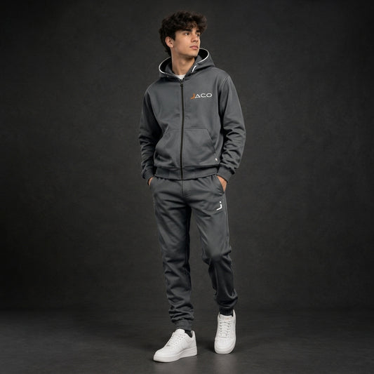 Premium Charcoal Grey JACO Zipper Tracksuit – Modern Style